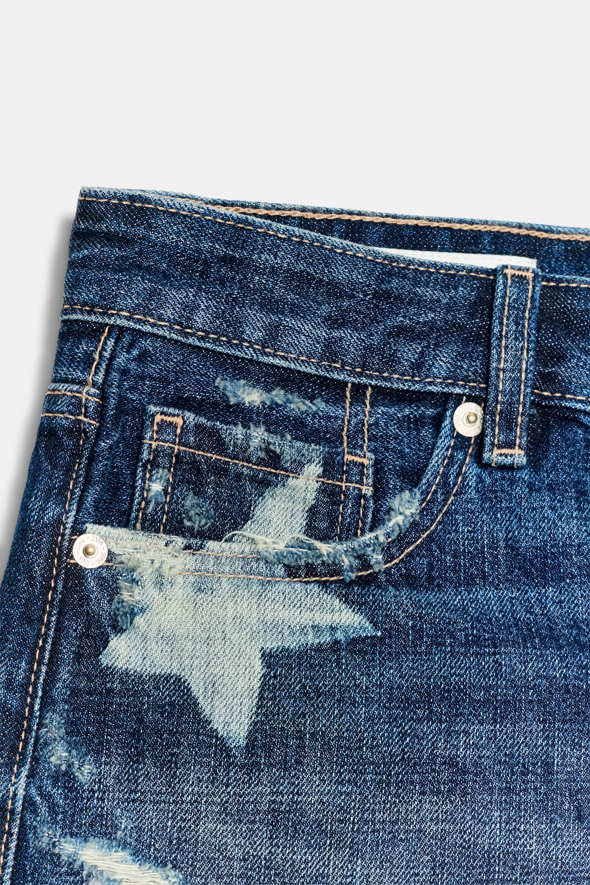 SHORT EN JEAN TRF TAILLE MI-HAUTE ÉTOILES